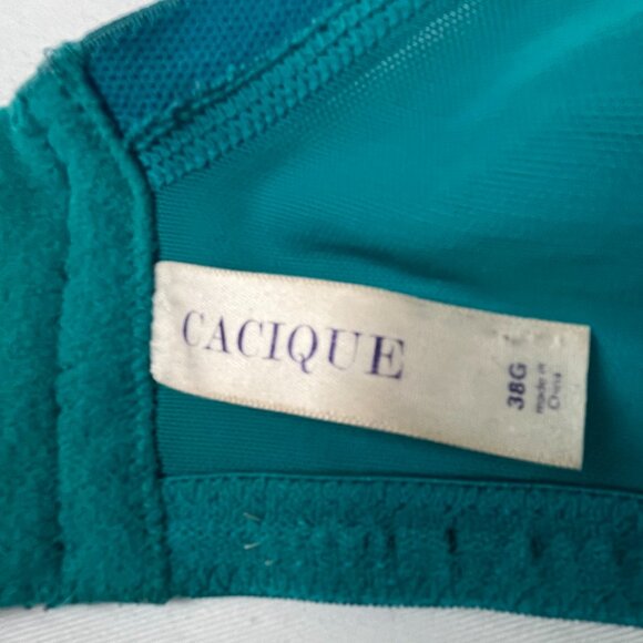 Cacique Underwire Bra Size 38G Teal Blue, Lace Overlay on Cups, Padded - Picture 6 of 6